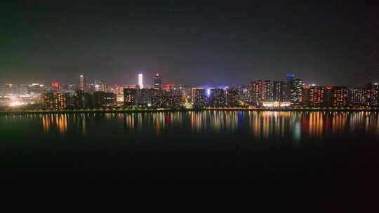 杭州钱塘江两岸高楼大厦夜晚夜景航拍城市风