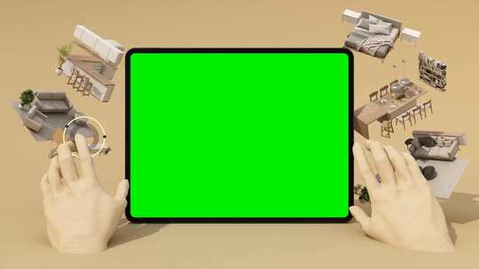 双手和带有绿幕的平板电脑视频素材模板下载
