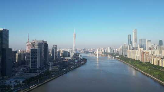 航拍广州珠江城市风光广州城市天际线