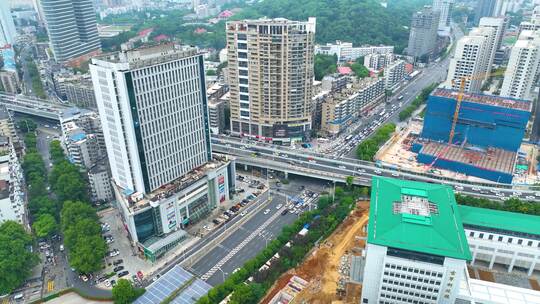 湖北武汉洪山区车流交通航拍繁忙的城市道路