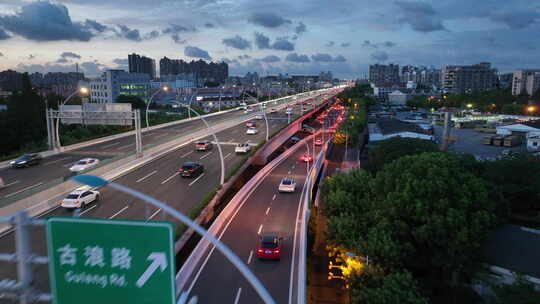上海中环高架车流航拍视频素材模板下载