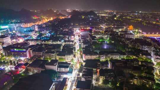 桂林步行街夜景航拍移动延时