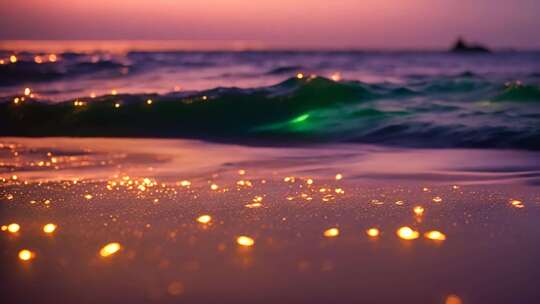 夕阳下波光粼粼的海滩海面