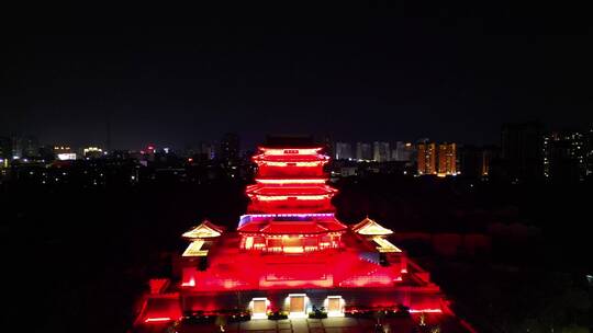 航拍江西抚州拟岘台夜景灯光