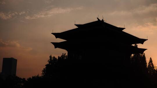 6k原画阁楼剪影夕阳落山