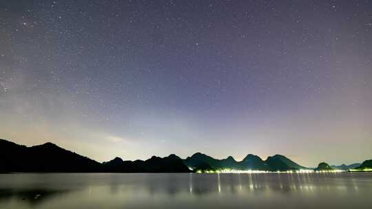 山水星空银河延时-广西柳州柳城独山水库