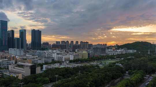 美丽天空晚霞下深圳日转夜延时城市宣传