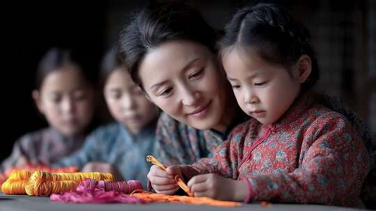 温馨母女共度手工时光