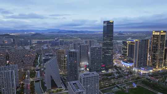 航拍杭州余杭区未来科技城夜景