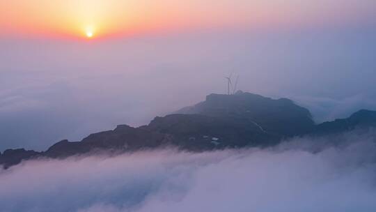 郑州五指岭日落云海航拍延时摄影