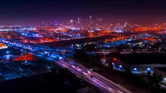 赛博朋克城市夜景延时车水马龙