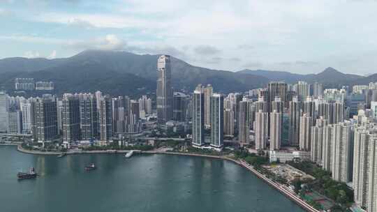 香港荃湾城市风光及周边山水全景