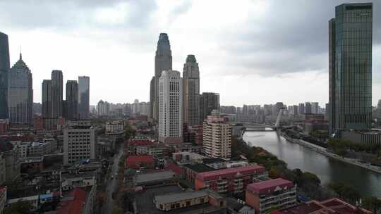 天津海河风景津湾赤峰桥城市风光航拍