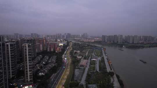 广东佛山城市夜幕降临夜景交通航拍