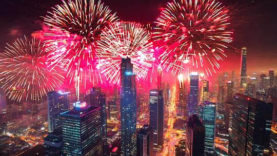 城市建筑夜景烟花元旦新年庆祝