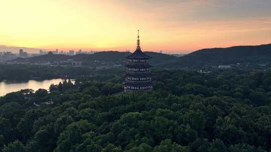 杭州日出 雷锋塔 杭州航拍 西湖