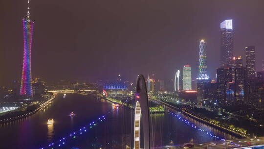 鸟瞰广州猎德大桥夜景视频素材模板下载