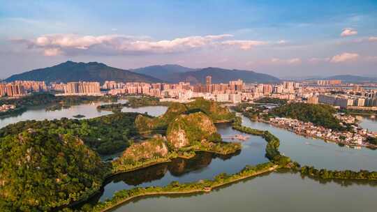 广东肇庆七星岩风景区自然风光延时摄影航拍