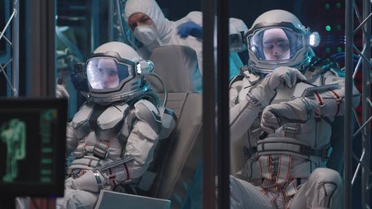 宇航员穿太空服坐着视频素材模板下载