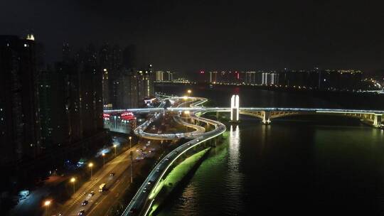 城市航拍泉州田安大桥夜景灯光