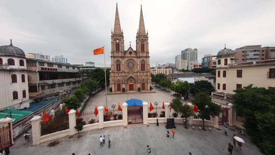 广州石室圣心大教堂FPV航拍视频素材模板下载