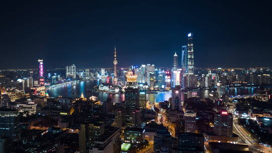 上海城市全景航拍延时夜景