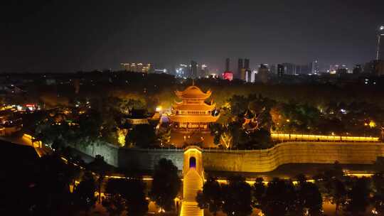 湖南岳阳楼夜景航拍