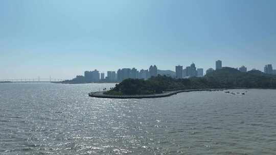 珠海海岸线航拍海滨城市海岸海边风光风景