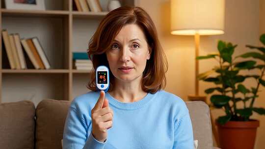 女性手持电子设备展示画面