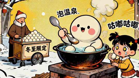 冬至汤圆烹饪卡通画面