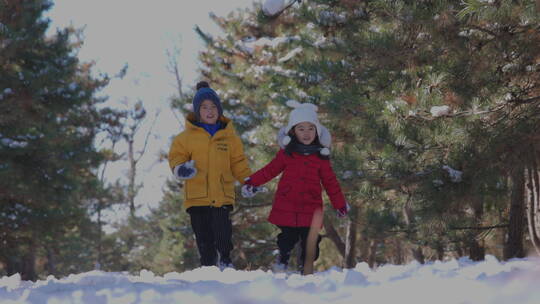 快乐儿童在雪地里玩耍视频素材模板下载