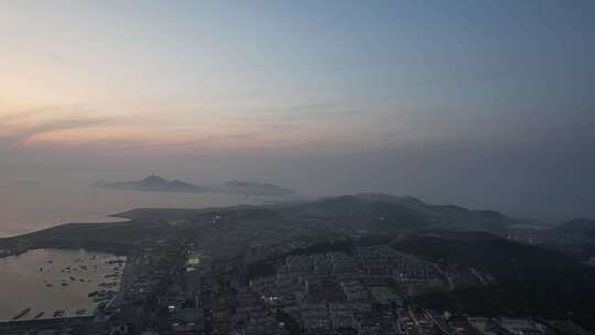 海上日落晚霞夕阳山东长岛日落航拍