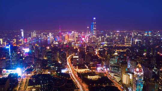 上海城市夜景鸟瞰