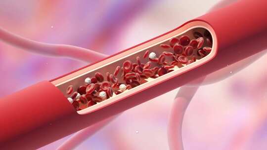 红细胞在动脉内流动，健康的血液流动