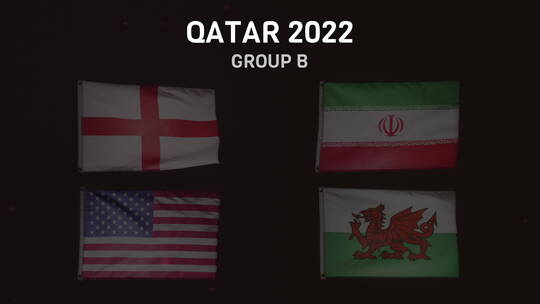 卡塔尔足球世界杯B组球队旗帜视频素材模板下载
