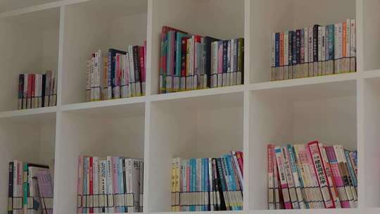 书架上整齐摆放的各类书籍