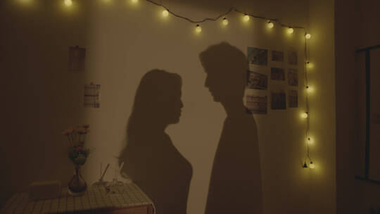 墙上的情侣对视影子