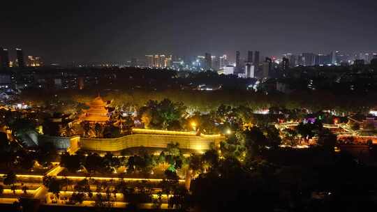 湖南岳阳楼江南名楼夜景航拍