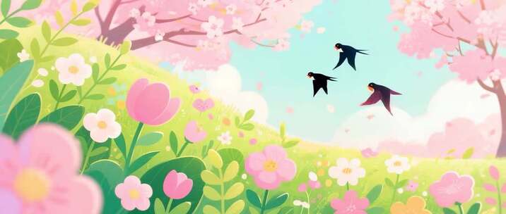 春日花鸟田园动画素材