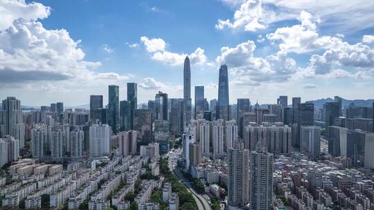 深圳城市蓝天白云平安大厦航拍延时