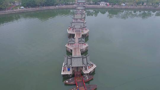 潮州航拍广济桥建筑景观