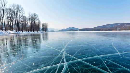 冬季结冰湖面自然风光