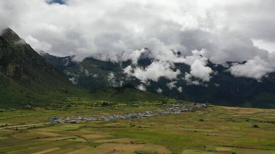 西藏吉隆沟乃村乡村田野自然风光航拍视频素材模板下载