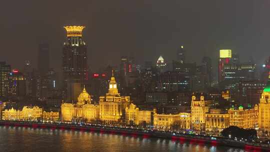 航拍上海 外滩夜景 城市风光