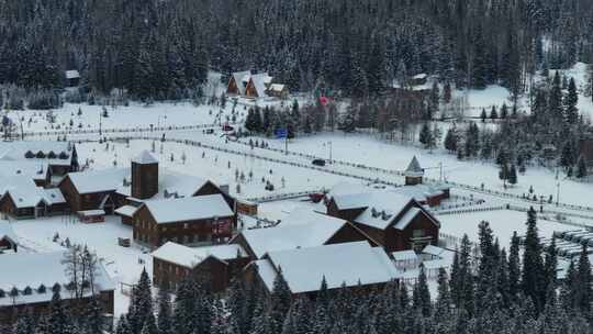 新疆北疆阿勒泰喀纳斯冬季雪景童话世界航拍