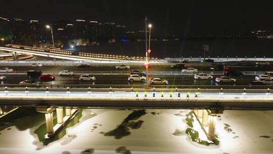 城市夜景 沈阳 夜景 五里河 浑河 车流 航拍视频素材模板下载