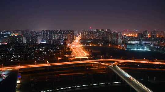 北京城市街道交通高视角夜景