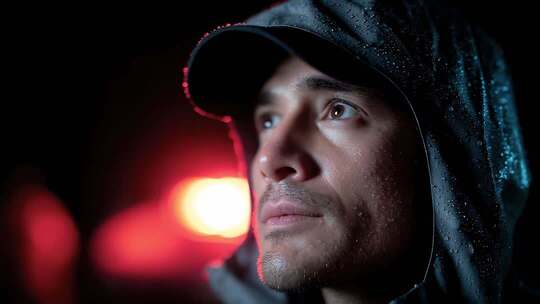 风雨夜坚毅眼神守卫平安