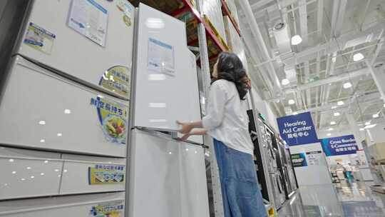 美女买冰箱 冰箱展示区