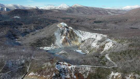 日本北海道登别温泉地狱谷自然风光